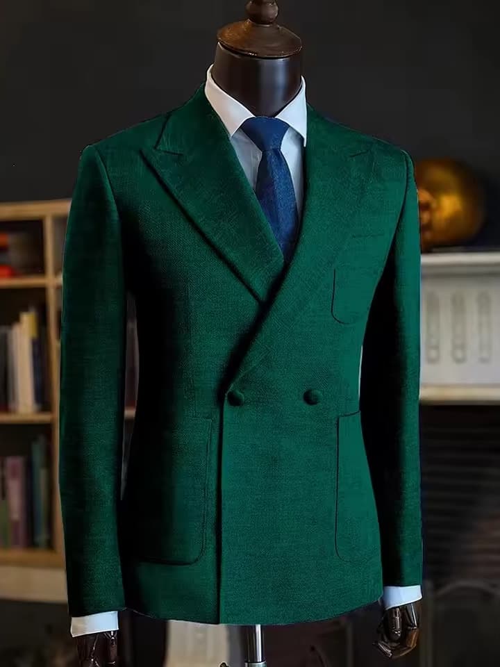 Men’s Green Business Suit 2 Piece – Formal Peak Lapel Blazer Set with Large Pockets