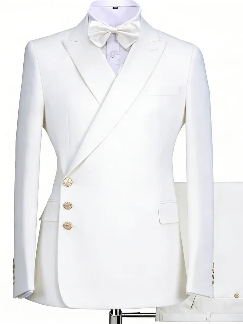 Men’s White Prom Suit 2 Piece Peak Lapel Wedding Tuxedo Slim Fit