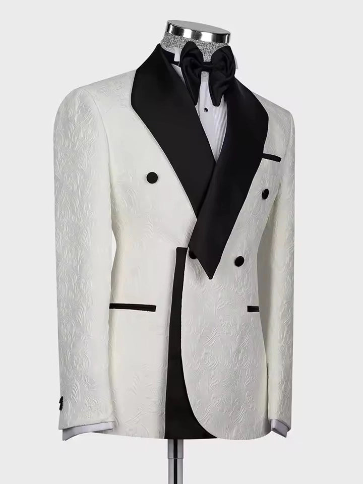 White Jacquard 2-piece double-breasted Shawl Lapel suit