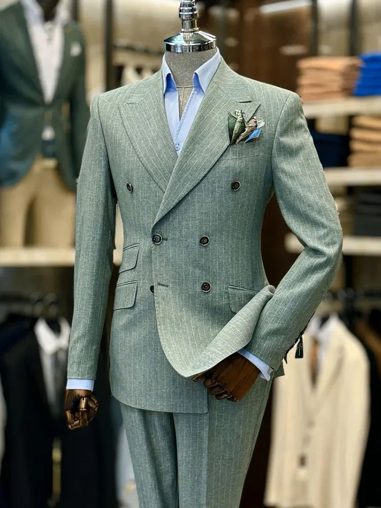 Striped Double-breasted 2-piece Suit