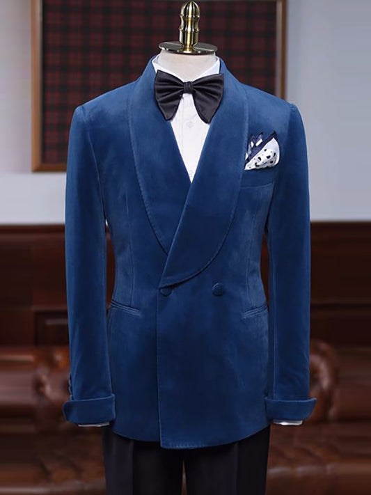 Blue 2-piece double-breasted Shawl Lapel suit