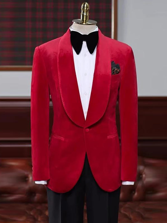 Red 2-piece single-breasted Shawl Lapel suit