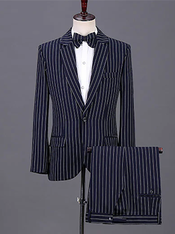 Black striped 2-piece single-breasted Notch Lapel suit