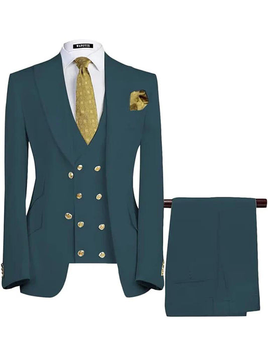Dark Green 3 Piece 2 Button Peak Lapel suit