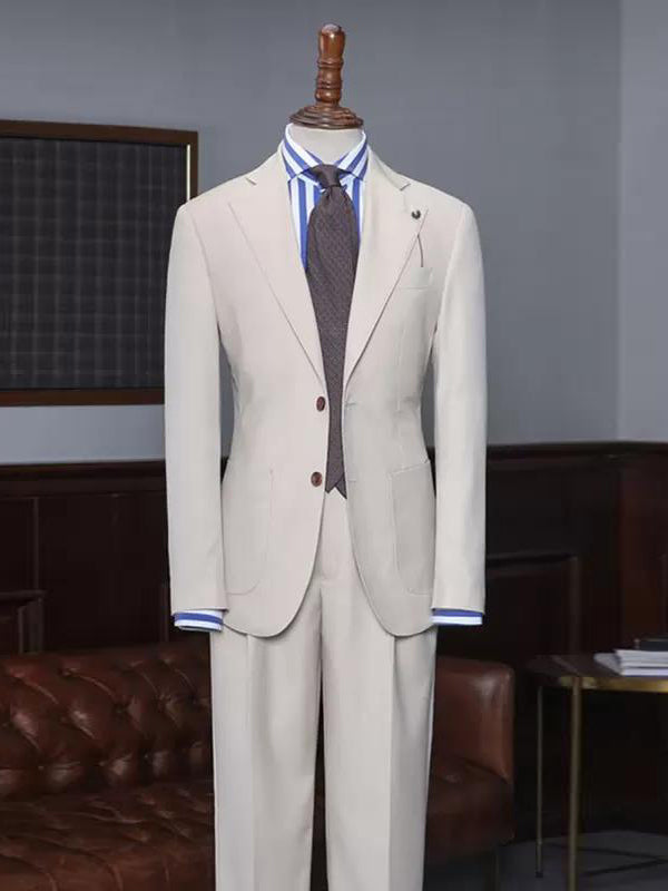 Beige 2-piece single-breasted Notch Lapel suit