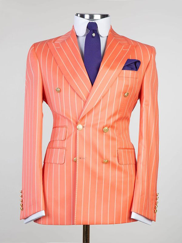Orange Stripe 2 Piece Double Breasted Peak Lapel suit