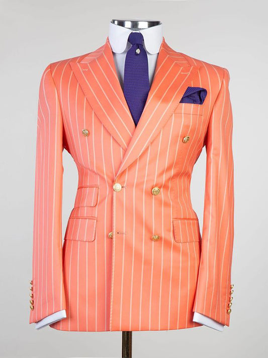 Orange Stripe 2 Piece Double Breasted Peak Lapel suit