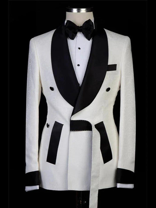 White 2-piece Single-breasted Shawl Lapel suit