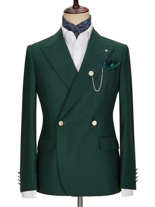 Green 2-piece double-breasted Peak Lapel suit