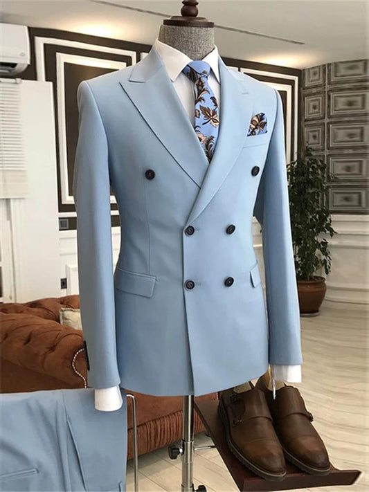 Blue 2-piece double-breasted Peak Lapel suit