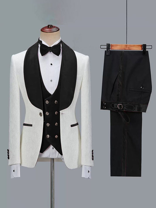 White 3-piece Single-breasted Shawl Lapel  suit