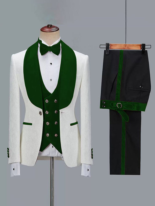 White 3-piece Single-breasted Shawl Lapel  suit