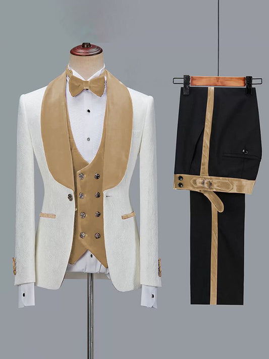 White 3-piece Single-breasted Shawl Lapel suit