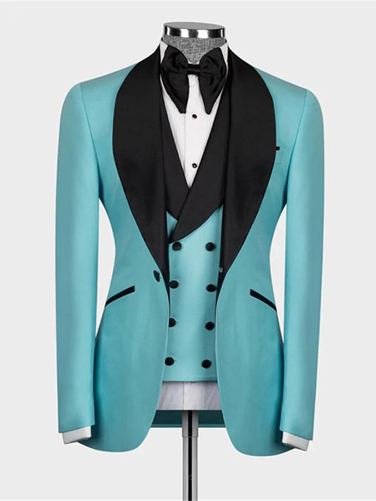 Mint green 3-piece Single-breasted Shawl Lapel suit