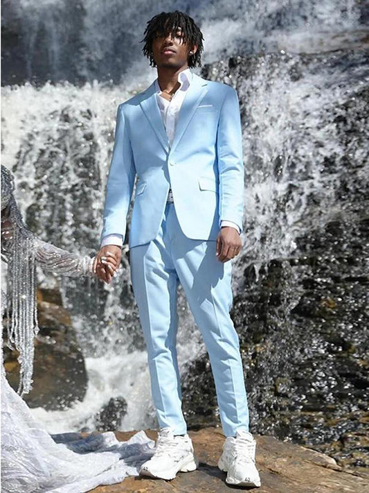 Blue 2-piece Single-breasted Notch Lapel suit
