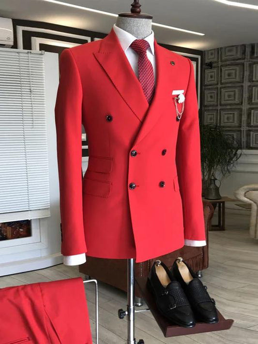 Red 2-piece double-breasted Peak Lapel suit
