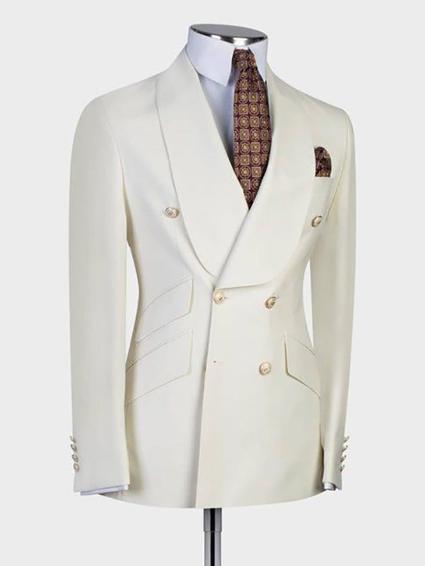 White 2-piece double-breasted Shawl Lapel suit
