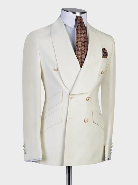 White 2-piece double-breasted Shawl Lapel suit