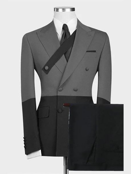 Grey and black 2-piece double-breasted Peak Lapel suit