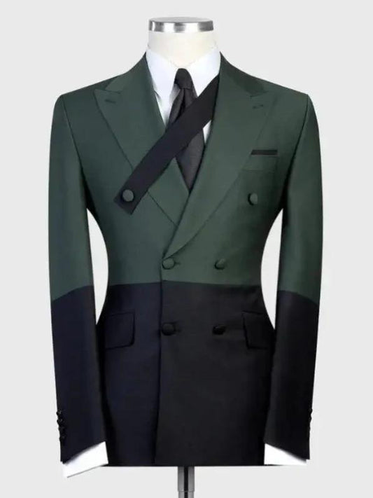 Green and black 2-piece double-breasted Peak Lapel suit