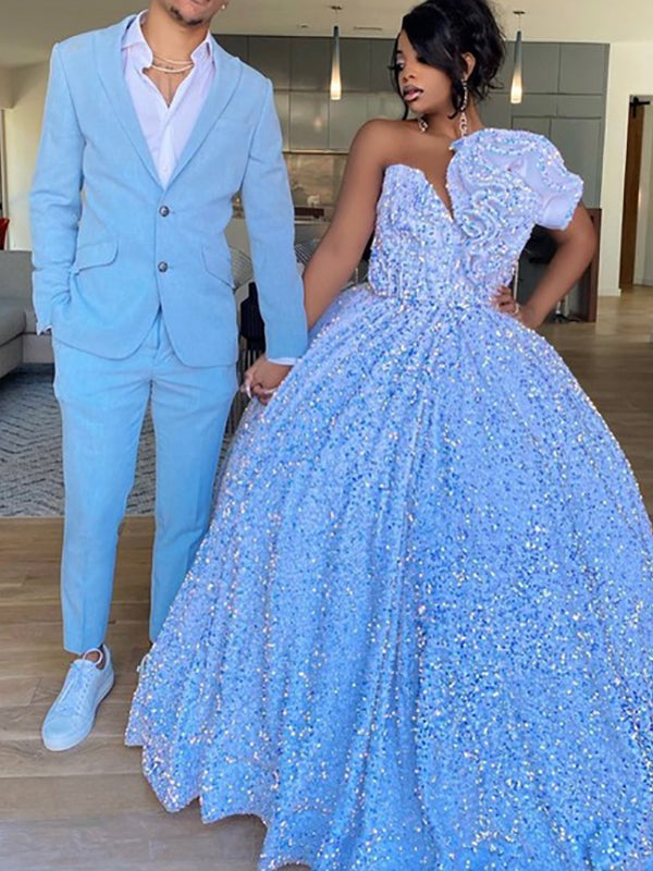 Blue 2-piece Single-breasted Peak Lapel suit