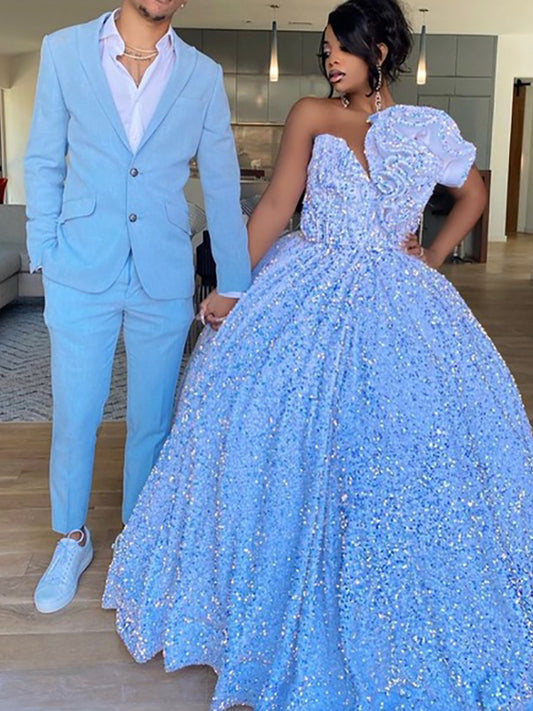 Blue 2-piece Single-breasted Peak Lapel suit