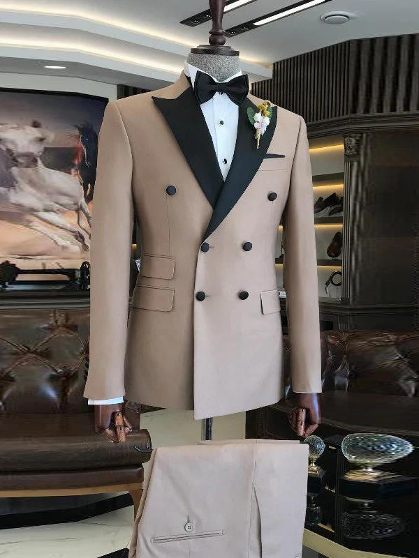 Brown 2-piece Double-breasted Peak Lapel suit
