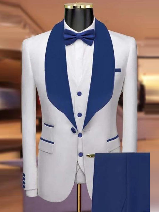 White 3-piece 1-button Shawl Lapel suit