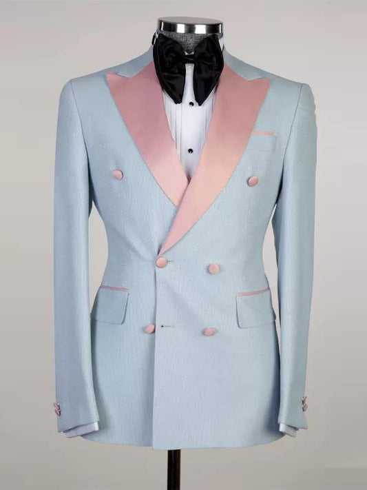 Blue 2-piece Double-breasted Peak Lapel suit