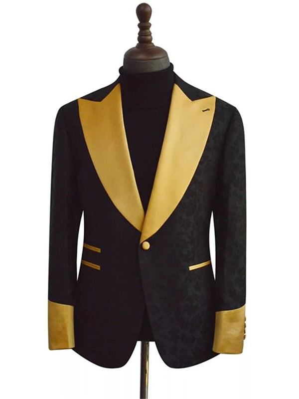 Black 2-piece single-breasted Peak Lapel suit