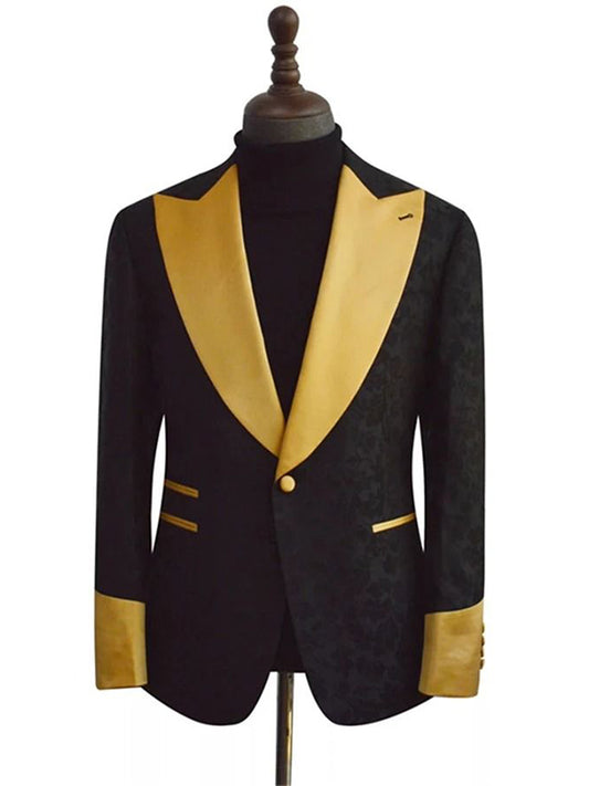 Black 2-piece single-breasted Peak Lapel suit