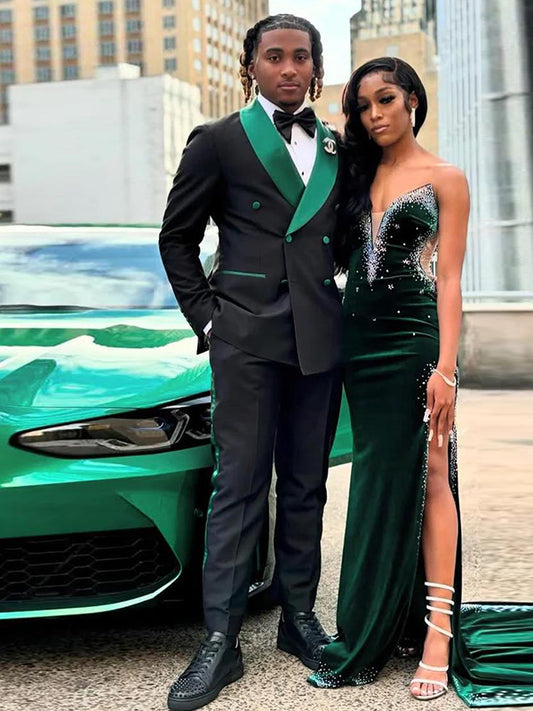Black 2-piece double-breasted Shawl Lapel suit