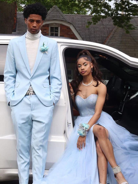 Blue 2-piece Single-breasted Peak Lapel suit