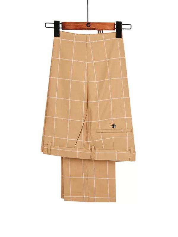 Brown Plaid 2-piece Double-breasted Peak Lapel suit