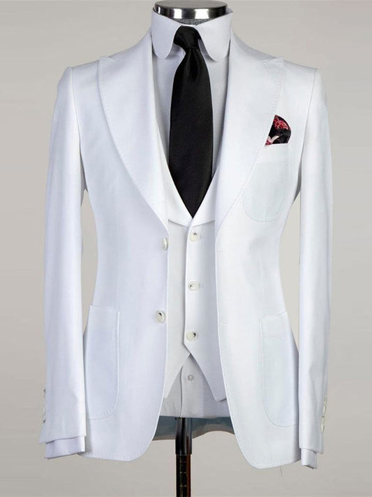 White 3-piece single-breasted Peak Lapel suit