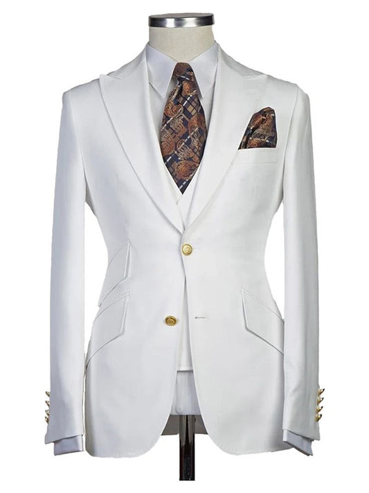 White 3-piece single-breasted Peak Lapel suit