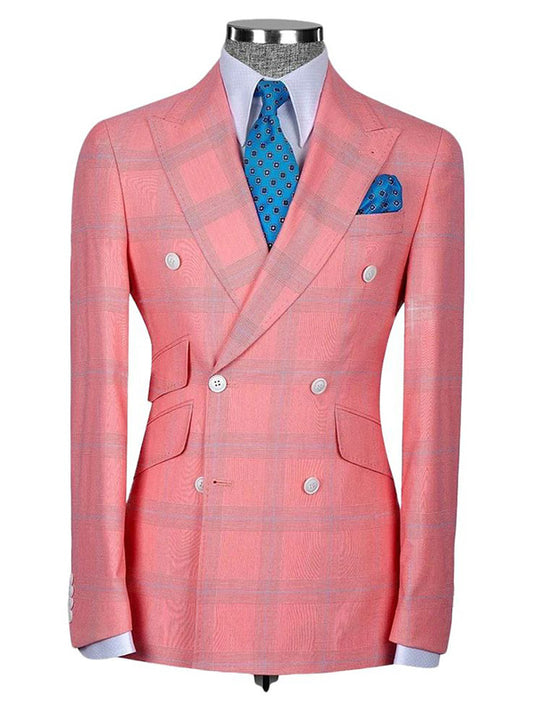 Pink Plaid 2-piece double-breasted Peak Lapel suit