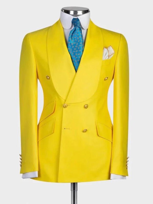 Yellow 2-piece double-breasted Shawl Lapel suit