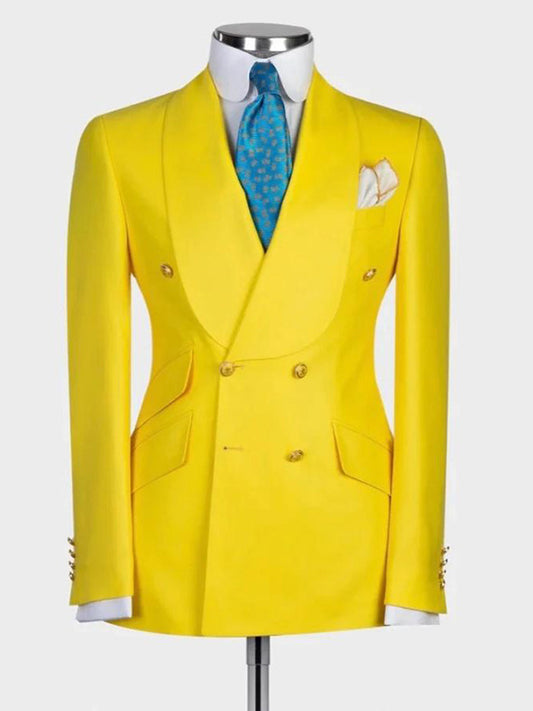 Yellow 2-piece double-breasted Shawl Lapel suit