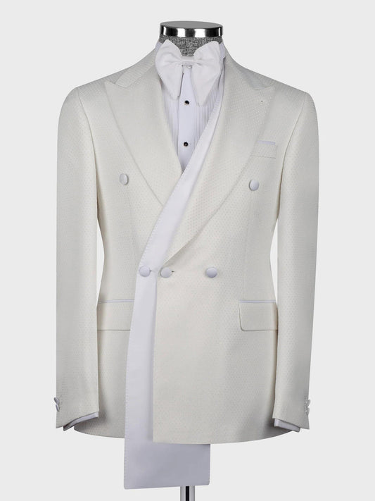 White 2 piece double breasted Peak Lapel suit