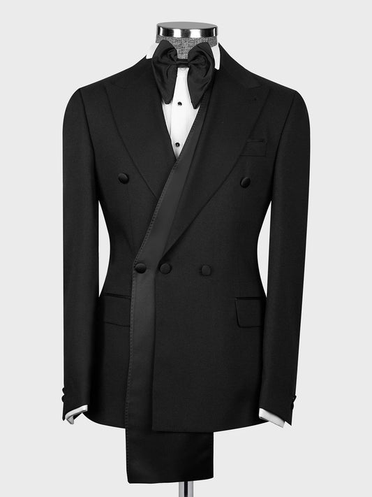 Black 2 piece 3 buttons Peak Lapel suit
