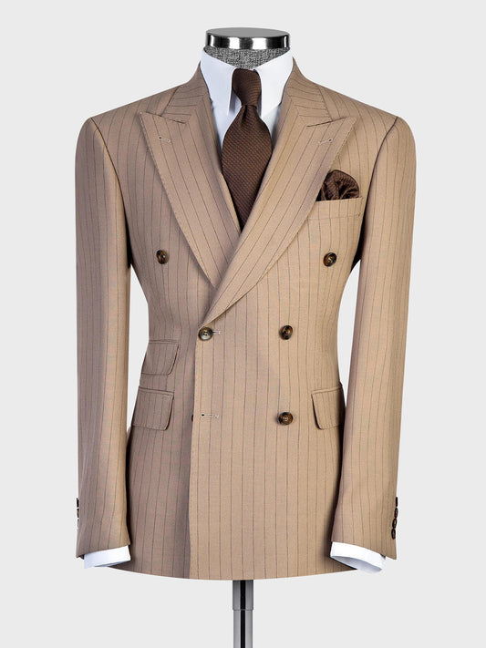 Light Brown Striped 2 piece Double-breasted Peak Lapel suit