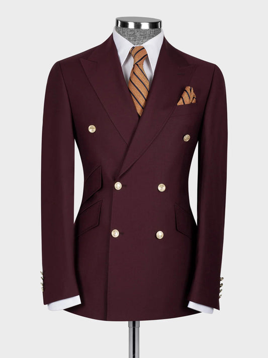 Burgundy 2 piece double breasted Peak Lapel suit