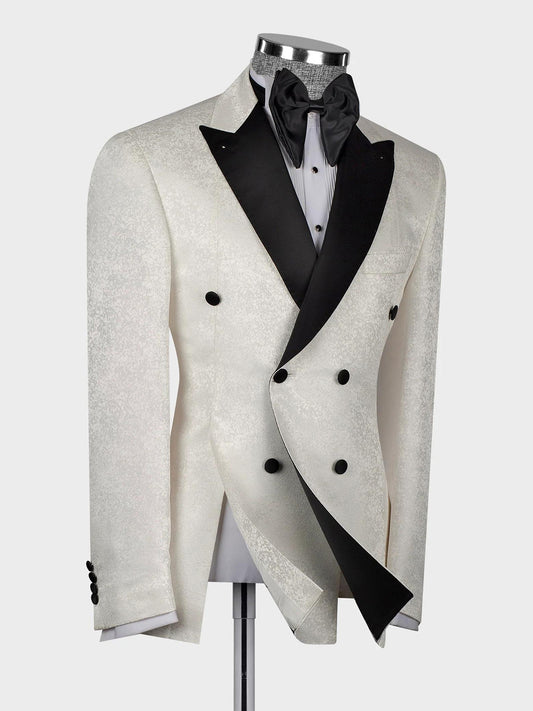 White 2 piece Double-breasted Peak Lapel suit