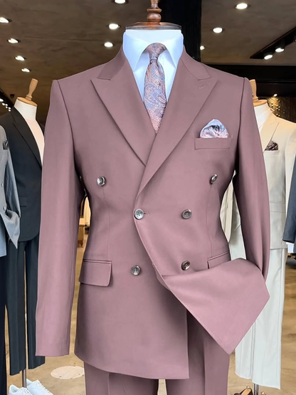 Root pink 2-piece double-breasted Peak Lapel suit