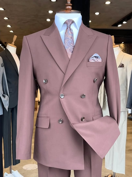 Root pink 2-piece double-breasted Peak Lapel suit