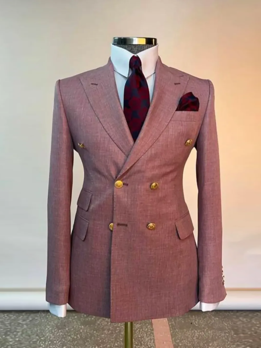 Lotus pink 2 piece Double-breasted Peak Lapel suit