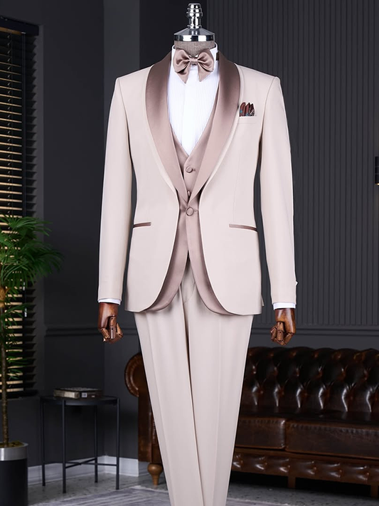 Champagne 2 piece 1 button Shawl Lapel suit