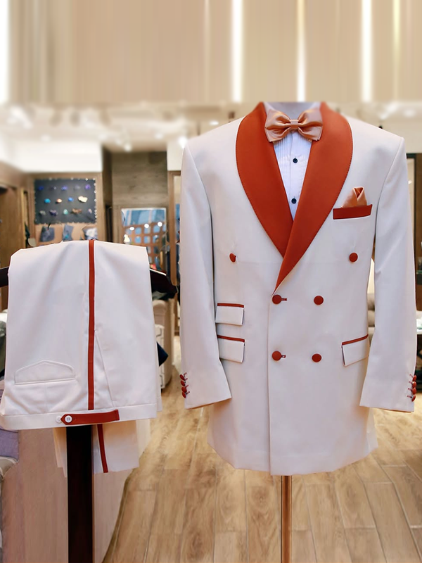 White 2 piece Double-breasted Red Shawl Lapel suit