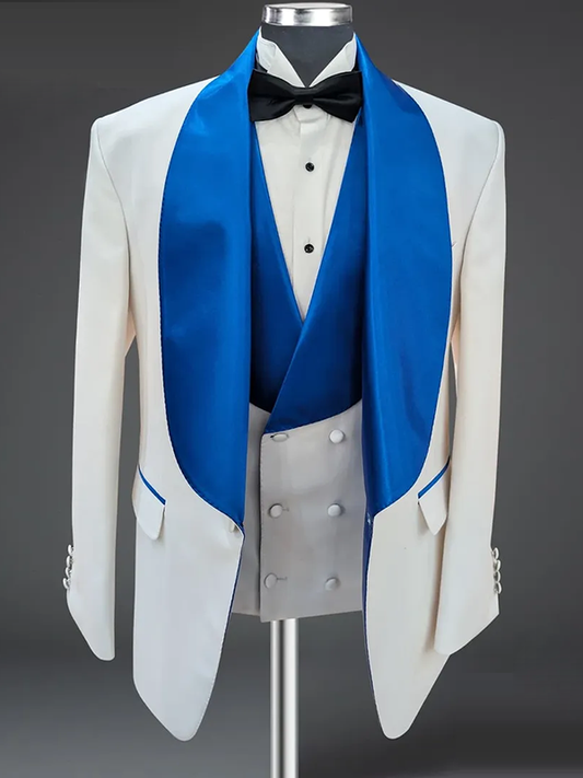 White 3 piece 1-button Shawl Lapel suit